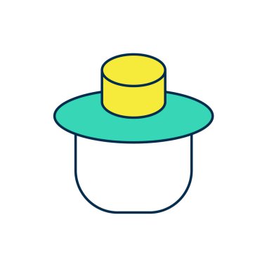 Beyaz arkaplanda izole edilmiş şapka ikonu ile ana hatlarıyla doldurulmuş arıcı. Özel koruyucu üniforma. Vektör