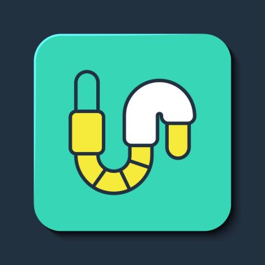 Doldurulmuş Worm simgesi mavi arkaplanda izole edildi. Balık oltası. Turkuaz kare düğme. Vektör