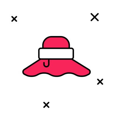 Beyaz arka planda izole edilmiş ana hatlı Balıkçı şapkası simgesi. Vektör