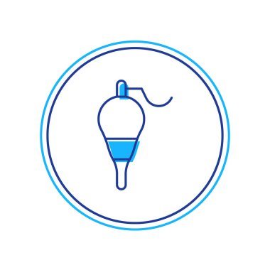 Doldurulmuş ana hatlı Balıkçılık şamandırası simgesi beyaz arkaplanda izole edildi. Balık oltası. Vektör