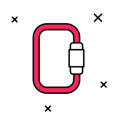 Doldurulmuş Carabiner simgesi beyaz arkaplanda izole edildi. Olağanüstü bir spor. Spor malzemeleri. Vektör