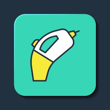 Doldurulmuş portatif elektrikli süpürge ikonu mavi arkaplanda izole edildi. Turkuaz kare düğme. Vektör