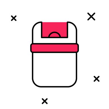 Doldurulmuş çöp kutusu simgesi beyaz arkaplanda izole edildi. Çöp kutusu tabelası. Sepet simgesini geri dönüştür. Ofis çöpü ikonu. Vektör