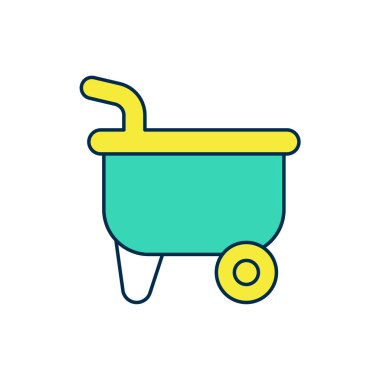 Beyaz arkaplanda izole edilmiş çizilmiş El Arabası simgesi. Alet edevat. Tarım arabası tekerlek çiftliği. Vektör