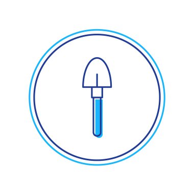 Doldurulmuş ana hatlı kürek simgesi beyaz arkaplanda izole edildi. Bahçe aletleri. Bahçecilik, tarım, çiftçilik aleti. Vektör