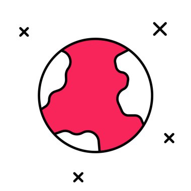 Beyaz arka planda izole edilmiş, ana hatlı Dünya ikonu. Dünya ya da Dünya işareti. Küresel internet sembolü. Geometrik şekiller. Vektör