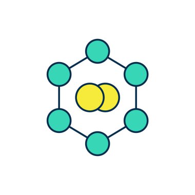 Doldurulmuş Molekül simgesi beyaz arkaplanda izole edildi. Kimya moleküllerinin yapısı, fen öğretmenlerinin yenilikçi eğitim posteri. Vektör