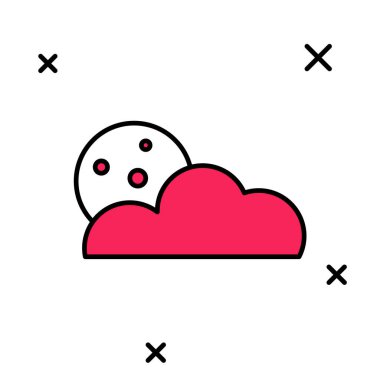 Doldurulmuş Ay ve yıldız simgesi beyaz arkaplanda izole edildi. Bulutlu gece işareti. Uyku rüyalarının sembolü. Dolunay. Gece ya da yatak zamanı tabelası. Vektör