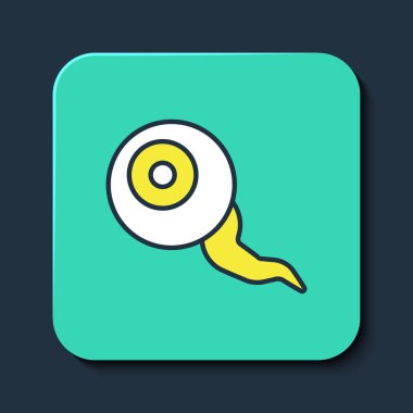 Doldurulmuş göz simgesi mavi arkaplanda izole edildi. Mutlu Cadılar Bayramı Partisi. Turkuaz kare düğme. Vektör