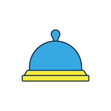 Beyaz arka planda izole edilmiş bir tepsi yemek ikonu ile kaplanmış. Tepsi ve kapak işareti. Kapaklı bir restoran saati. Vektör