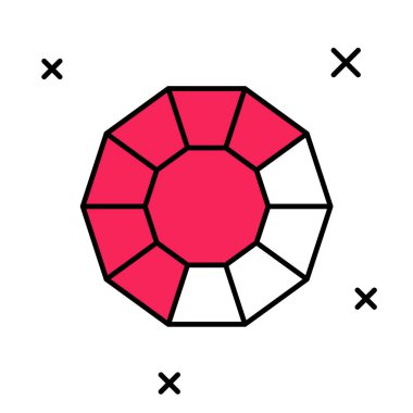 Doldurulmuş ana hatlı elmas simgesi beyaz arkaplanda izole edildi. Mücevher sembolü. Mücevher taşı. Vektör