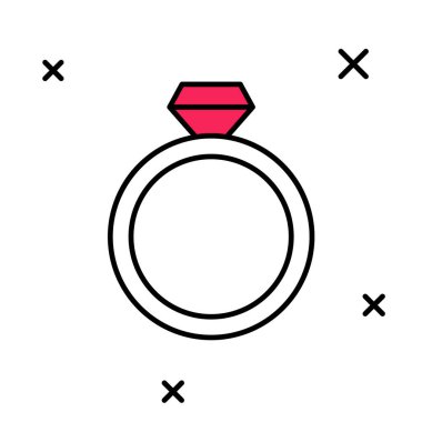 Doldurulmuş elmas nişan yüzüğü ikonu beyaz arka planda izole edilmiş. Vektör