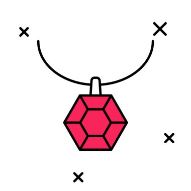 Beyaz arka planda izole edilmiş kolye ikonundaki ana hatlı kolye. Vektör