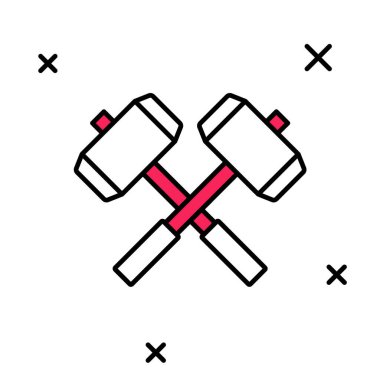 Ortaçağ 'ın ana hatlarıyla dolu beyaz arka planda izole edilmiş savaş çekiçleri simgesi. Vektör