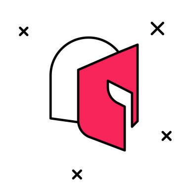 Beyaz arka planda izole edilmiş baş koruma ikonu için orta çağ demir miğferi doldurulmuş. Şövalye miğferi Vektör