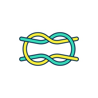 Beyaz arkaplanda izole edilmiş ana hatlı Denizci halat düğüm simgesi. İp düğümlendi. Vektör