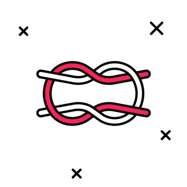 Beyaz arkaplanda izole edilmiş ana hatlı Denizci halat düğüm simgesi. İp düğümlendi. Vektör