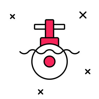 Beyaz arka planda izole edilmiş ana hatlı denizaltı simgesi. Askeri gemi. Vektör