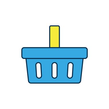 Beyaz arkaplanda izole edilmiş ana hatlı alışveriş sepeti simgesi. İnternetten satın alma konsepti. Servis tabelası. Alışveriş arabası sembolü. Vektör