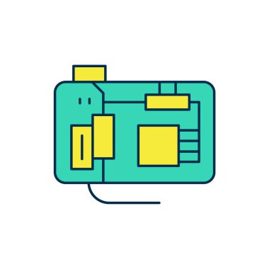 Elektronik bilgisayar bileşenleri ana kart dijital çip entegre bilim ikonu beyaz arka planda izole edildi. Devre kartı. Vektör