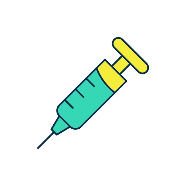 塗りつぶしのアウトライン白の背景に隔離されたシリンジアイコン ワクチン 予防接種 インフルエンザのショットのためのシリンジ 医療機器 ベクトル — ストックベクタ