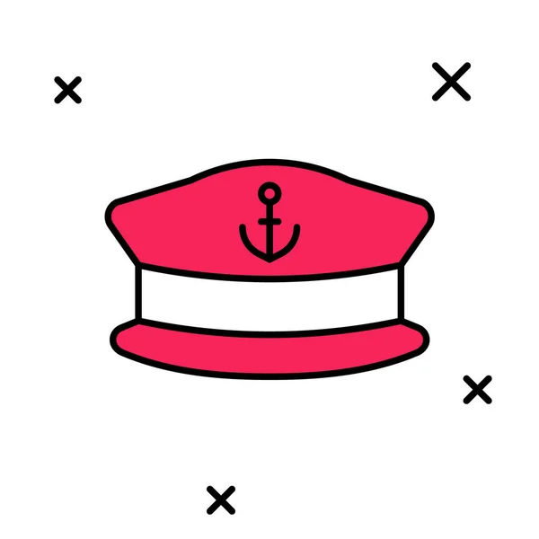 Filled Outline Captain Hat Icon Isolated White Background Vector — Stock Vector