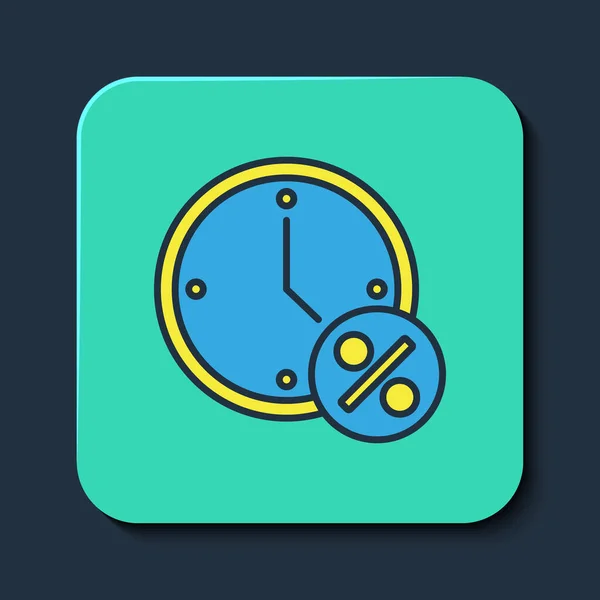 Filled Outline Clock Percent Discount Icon Isolated Blue Background Turquoise — 图库矢量图片