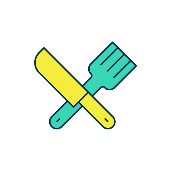 Filled Outline Crossed Knife Fork Icon Isolated White Background Cutlery — 图库矢量图片