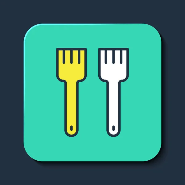 Filled Outline Fork Icon Isolated Blue Background Cutlery Symbol Turquoise — 图库矢量图片