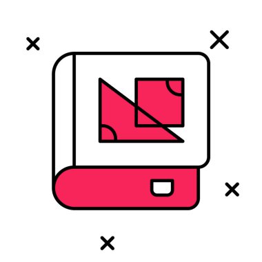 Beyaz arkaplanda izole edilmiş geometri simgesi hakkında ana hatlarıyla dolu bir kitap. Vektör