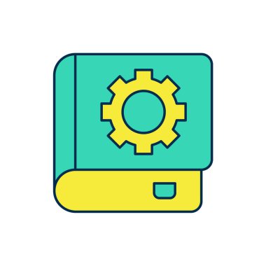 Doldurulmuş Kullanıcı elle simgesi beyaz arkaplanda izole edildi. Kullanıcı rehberi kitabı. Talimat işareti. Kullanmadan önce oku. Vektör