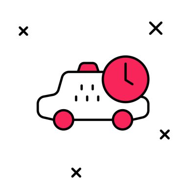 Doldurulmuş taksi çizgisi bekleme süresi simgesi beyaz arkaplanda izole edildi. Araba teslimatı, program gezisi. Vektör