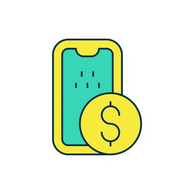 Doldurulmuş Mobil bankacılık simgesi beyaz arkaplanda izole edildi. Cep telefonu ekranına cep telefonu bankacılığı yoluyla para aktar. Vektör