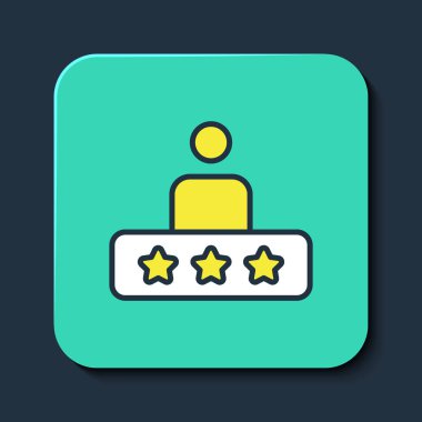Doldurulmuş Taksi hizmet derecelendirme simgesi mavi arkaplanda izole edildi. Turkuaz kare düğme. Vektör