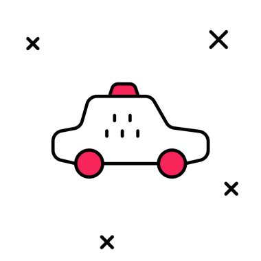 Beyaz arkaplanda izole edilmiş ana hatlı taksi simgesi. Vektör