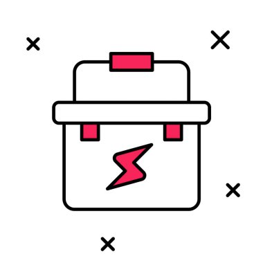 Beyaz arka planda izole edilmiş ana hatlı Alet Kutusu Elektrikçisi simgesi. Vektör