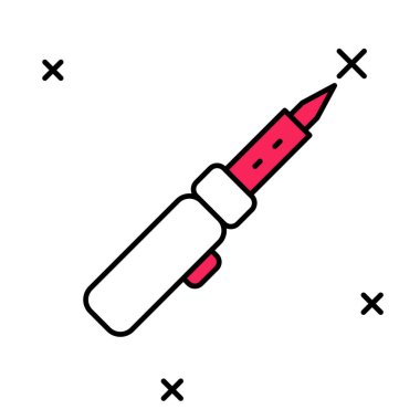 Beyaz arkaplanda izole edilmiş ana hatlı demir lehim simgesi. Vektör