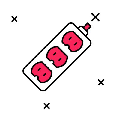 Doldurulmuş elektrik uzatma kablosu simgesi beyaz arkaplanda izole edildi. Priz prizi. Vektör