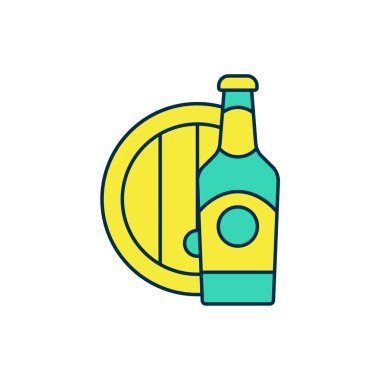 Taslak bira şişesi ve beyaz arka planda izole edilmiş ahşap fıçı ikonu. Vektör