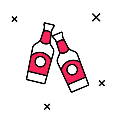 Doldurulmuş bira şişesi simgesi beyaz arka planda izole edilmiş. Vektör