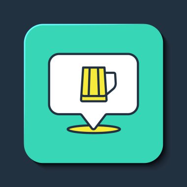Doldurulmuş ahşap bira bardağı simgesi mavi arka planda izole edilmiş. Turkuaz kare düğme. Vektör