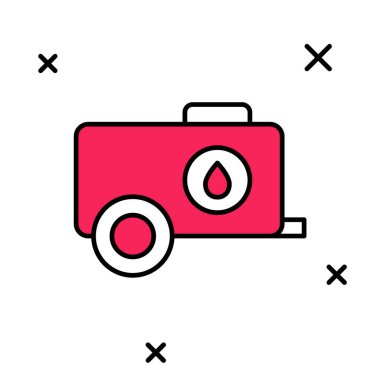 Mobil su tankı ile doldurulmuş, beyaz arkaplanda izole edilmiş bovling ikonu. Su tankı su getiriyor. Vektör