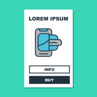 Doldurulmuş yiyecek siparişi, turkuaz arka planda izole edilmiş mobil ikon. Cep telefonuyla sipariş verin. Restoran yemek teslimatı konsepti. Vektör