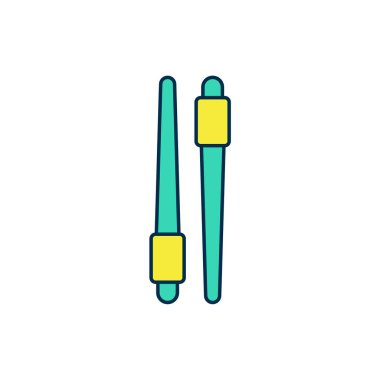 Beyaz arka planda izole edilmiş ana hatlı yemek çubukları simgesi. Asya yemekleri için tahta Kore çubukları. Doğulu aletler. Vektör