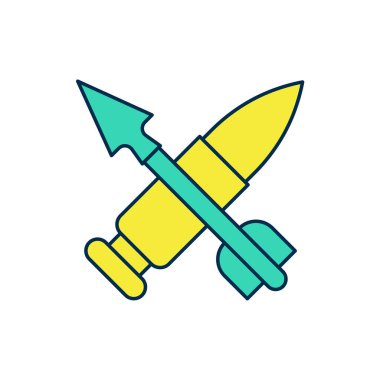 Beyaz arka planda izole edilmiş ok simgesiyle çizilmiş çapraz mermi. Vektör