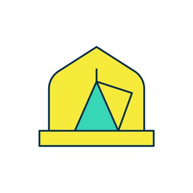 Doldurulmuş turist çadırı simgesi beyaz arka planda izole edildi. Kamp sembolü. Vektör