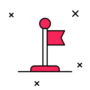 Doldurulmuş ana hatlı bayrak simgesi beyaz arkaplanda izole edildi. Zafer, kazanmak ve zorluk konseptini fethetmek. Vektör