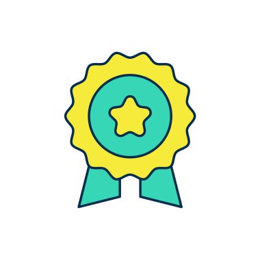 Beyaz arkaplanda izole edilmiş yıldız ikonu ile ana hatları doldurulmuş. Kazanan sembol. Vektör