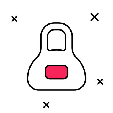 Doldurulmuş ağırlık simgesi beyaz arkaplanda izole edildi. Kilogram ağırlık kaldırmak ve ölçmek için ağırlık bloğu. Kütle sembolü. Vektör