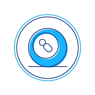 Beyaz zemin üzerinde 8 numaralı ikon bulunan ana hatlı bilardo bilardo topu. Vektör